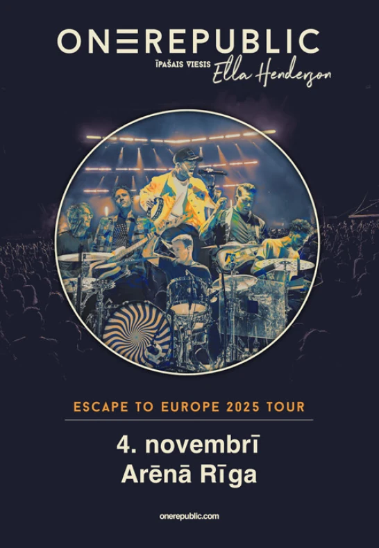 OneRepublic Escape To Europe 2025 Tour 04.11.2025 Arēna Rīga Piletilevi.ee