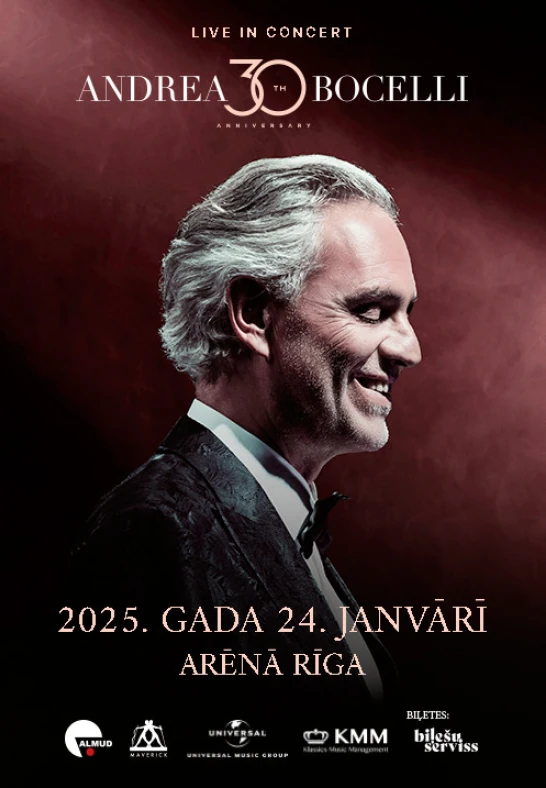 Andrea Bocelli concert 24.01.2025 Arēna Rīga Piletilevi.ee